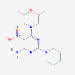 molecular formula C15H24N6O3 B11258844 6-(2,6-Dimethylmorpholin-4-yl)-5-nitro-2-(piperidin-1-yl)pyrimidin-4-amine 