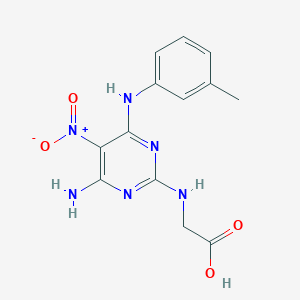 molecular formula C13H14N6O4 B11258859 2-({4-Amino-6-[(3-methylphenyl)amino]-5-nitropyrimidin-2-yl}amino)acetic acid 