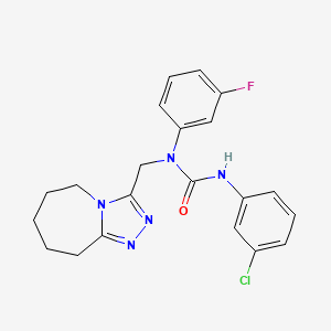 molecular formula C21H21ClFN5O B11258901 3-(3-chlorophenyl)-1-(3-fluorophenyl)-1-(6,7,8,9-tetrahydro-5H-[1,2,4]triazolo[4,3-a]azepin-3-ylmethyl)urea 