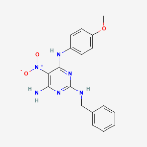 molecular formula C18H18N6O3 B11258976 N2-Benzyl-N4-(4-methoxyphenyl)-5-nitropyrimidine-2,4,6-triamine 