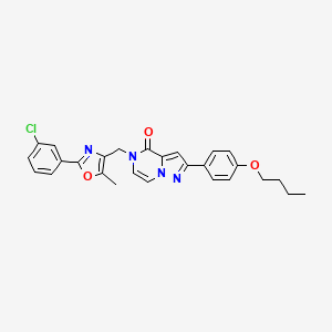 molecular formula C27H25ClN4O3 B11258984 2-(4-butoxyphenyl)-5-((2-(3-chlorophenyl)-5-methyloxazol-4-yl)methyl)pyrazolo[1,5-a]pyrazin-4(5H)-one 