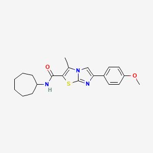 molecular formula C21H25N3O2S B11259112 N-cycloheptyl-6-(4-methoxyphenyl)-3-methylimidazo[2,1-b][1,3]thiazole-2-carboxamide 