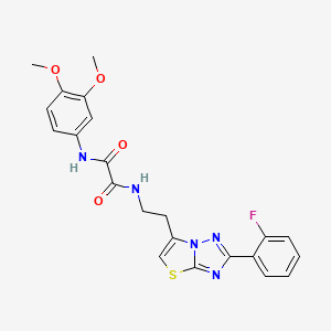 molecular formula C22H20FN5O4S B11259155 N1-(3,4-dimethoxyphenyl)-N2-(2-(2-(2-fluorophenyl)thiazolo[3,2-b][1,2,4]triazol-6-yl)ethyl)oxalamide 