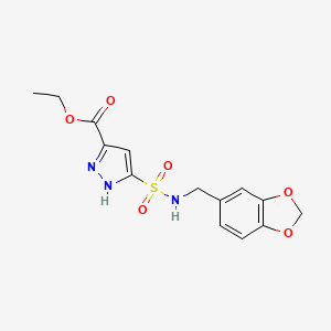 molecular formula C14H15N3O6S B11259233 ethyl 3-[(1,3-benzodioxol-5-ylmethyl)sulfamoyl]-1H-pyrazole-5-carboxylate 