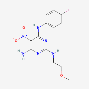 4-N-(4-fluorophenyl)-2-N-(2-methoxyethyl)-5-nitropyrimidine-2,4,6-triamine