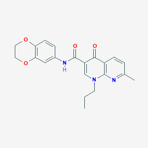 molecular formula C21H21N3O4 B11259252 N-(2,3-dihydro-1,4-benzodioxin-6-yl)-7-methyl-4-oxo-1-propyl-1,4-dihydro-1,8-naphthyridine-3-carboxamide 