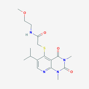 molecular formula C17H24N4O4S B11259441 2-((6-isopropyl-1,3-dimethyl-2,4-dioxo-1,2,3,4-tetrahydropyrido[2,3-d]pyrimidin-5-yl)thio)-N-(2-methoxyethyl)acetamide 