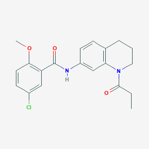 molecular formula C20H21ClN2O3 B11259470 5-Chloro-2-methoxy-N-(1-propanoyl-1,2,3,4-tetrahydroquinolin-7-YL)benzamide 