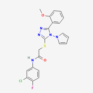 molecular formula C21H17ClFN5O2S B11259491 N-(3-chloro-4-fluorophenyl)-2-{[5-(2-methoxyphenyl)-4-(1H-pyrrol-1-yl)-4H-1,2,4-triazol-3-yl]sulfanyl}acetamide 