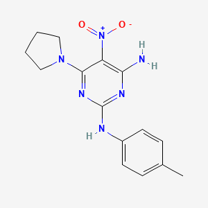 molecular formula C15H18N6O2 B11259499 N~2~-(4-methylphenyl)-5-nitro-6-(pyrrolidin-1-yl)pyrimidine-2,4-diamine 