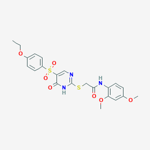 molecular formula C22H23N3O7S2 B11259524 N-(2,4-dimethoxyphenyl)-2-((5-((4-ethoxyphenyl)sulfonyl)-6-oxo-1,6-dihydropyrimidin-2-yl)thio)acetamide 