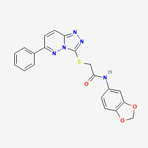 molecular formula C20H15N5O3S B11259545 N-(2H-1,3-Benzodioxol-5-YL)-2-({6-phenyl-[1,2,4]triazolo[4,3-B]pyridazin-3-YL}sulfanyl)acetamide 