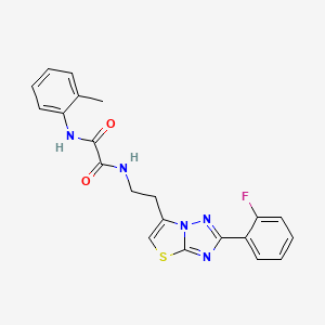 molecular formula C21H18FN5O2S B11259547 N1-(2-(2-(2-fluorophenyl)thiazolo[3,2-b][1,2,4]triazol-6-yl)ethyl)-N2-(o-tolyl)oxalamide 