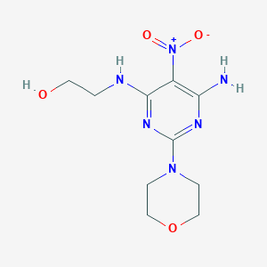 molecular formula C10H16N6O4 B11259648 2-{[6-Amino-2-(morpholin-4-yl)-5-nitropyrimidin-4-yl]amino}ethanol 