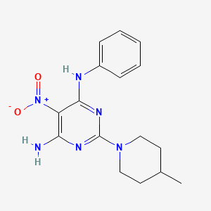 molecular formula C16H20N6O2 B11259675 2-(4-methylpiperidin-1-yl)-5-nitro-N-phenylpyrimidine-4,6-diamine 