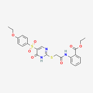 molecular formula C23H23N3O7S2 B11259797 Ethyl 2-{[({5-[(4-ethoxyphenyl)sulfonyl]-6-oxo-1,6-dihydropyrimidin-2-yl}sulfanyl)acetyl]amino}benzoate 