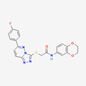 molecular formula C21H16FN5O3S B11259849 N-(2,3-Dihydro-1,4-benzodioxin-6-YL)-2-{[6-(4-fluorophenyl)-[1,2,4]triazolo[4,3-B]pyridazin-3-YL]sulfanyl}acetamide 