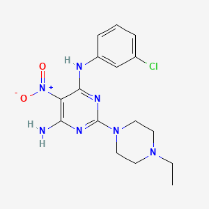 molecular formula C16H20ClN7O2 B11259853 N-(3-chlorophenyl)-2-(4-ethylpiperazin-1-yl)-5-nitropyrimidine-4,6-diamine 