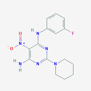 molecular formula C15H17FN6O2 B11259930 N-(3-fluorophenyl)-5-nitro-2-(piperidin-1-yl)pyrimidine-4,6-diamine 