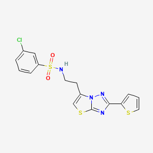 molecular formula C16H13ClN4O2S3 B11260117 3-chloro-N-(2-(2-(thiophen-2-yl)thiazolo[3,2-b][1,2,4]triazol-6-yl)ethyl)benzenesulfonamide 