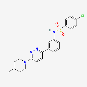 molecular formula C22H23ClN4O2S B11260172 4-chloro-N-(3-(6-(4-methylpiperidin-1-yl)pyridazin-3-yl)phenyl)benzenesulfonamide 