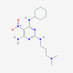 molecular formula C15H27N7O2 B11260246 N4-cyclohexyl-N2-[3-(dimethylamino)propyl]-5-nitropyrimidine-2,4,6-triamine 