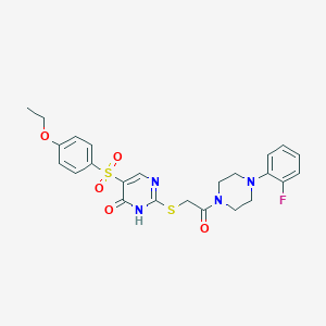 molecular formula C24H25FN4O5S2 B11260266 5-((4-ethoxyphenyl)sulfonyl)-2-((2-(4-(2-fluorophenyl)piperazin-1-yl)-2-oxoethyl)thio)pyrimidin-4(3H)-one 