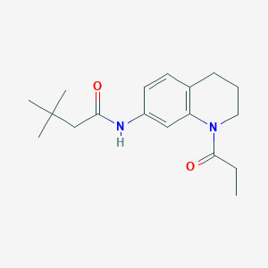 molecular formula C18H26N2O2 B11260364 3,3-dimethyl-N-(1-propionyl-1,2,3,4-tetrahydroquinolin-7-yl)butanamide 