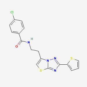 molecular formula C17H13ClN4OS2 B11260366 4-chloro-N-(2-(2-(thiophen-2-yl)thiazolo[3,2-b][1,2,4]triazol-6-yl)ethyl)benzamide 