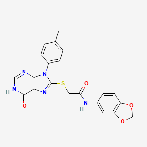 molecular formula C21H17N5O4S B11260372 N-(1,3-benzodioxol-5-yl)-2-{[9-(4-methylphenyl)-6-oxo-6,9-dihydro-1H-purin-8-yl]sulfanyl}acetamide 