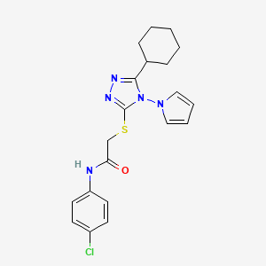 molecular formula C20H22ClN5OS B11260475 N-(4-chlorophenyl)-2-{[5-cyclohexyl-4-(1H-pyrrol-1-yl)-4H-1,2,4-triazol-3-yl]sulfanyl}acetamide 