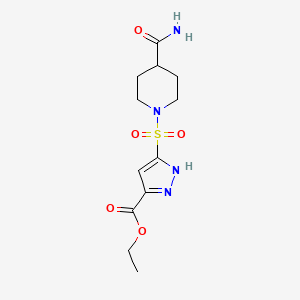 ethyl 3-[(4-carbamoylpiperidin-1-yl)sulfonyl]-1H-pyrazole-5-carboxylate