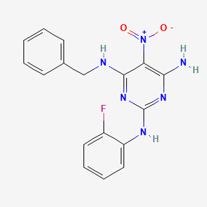 molecular formula C17H15FN6O2 B11260809 N4-Benzyl-N2-(2-fluorophenyl)-5-nitropyrimidine-2,4,6-triamine 