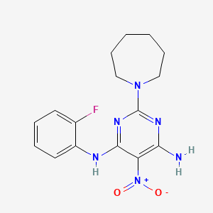 molecular formula C16H19FN6O2 B11260849 2-(azepan-1-yl)-N-(2-fluorophenyl)-5-nitropyrimidine-4,6-diamine 