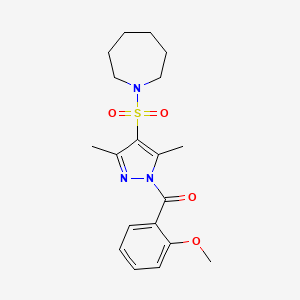 molecular formula C19H25N3O4S B11260861 1-{[1-(2-methoxybenzoyl)-3,5-dimethyl-1H-pyrazol-4-yl]sulfonyl}azepane 