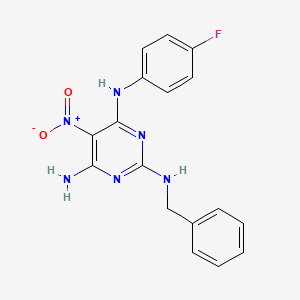 molecular formula C17H15FN6O2 B11260870 N-Benzyl-N'-(4-fluoro-phenyl)-5-nitro-pyrimidine-2,4,6-triamine 