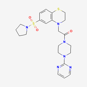 molecular formula C22H28N6O3S2 B11260916 1-[4-(Pyrimidin-2-YL)piperazin-1-YL]-2-[6-(pyrrolidine-1-sulfonyl)-3,4-dihydro-2H-1,4-benzothiazin-4-YL]ethan-1-one 