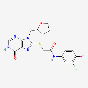 N-(3-chloro-4-fluorophenyl)-2-{[6-oxo-9-(tetrahydrofuran-2-ylmethyl)-6,9-dihydro-1H-purin-8-yl]sulfanyl}acetamide