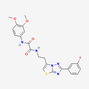 molecular formula C22H20FN5O4S B11260941 N1-(3,4-dimethoxyphenyl)-N2-(2-(2-(3-fluorophenyl)thiazolo[3,2-b][1,2,4]triazol-6-yl)ethyl)oxalamide 