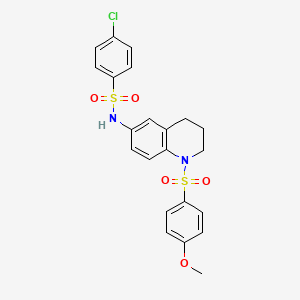 molecular formula C22H21ClN2O5S2 B11260944 4-chloro-N-(1-((4-methoxyphenyl)sulfonyl)-1,2,3,4-tetrahydroquinolin-6-yl)benzenesulfonamide 