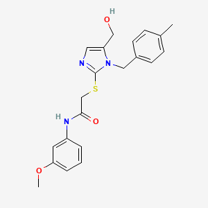 molecular formula C21H23N3O3S B11261040 2-{[5-(Hydroxymethyl)-1-[(4-methylphenyl)methyl]-1H-imidazol-2-YL]sulfanyl}-N-(3-methoxyphenyl)acetamide CAS No. 904815-91-4