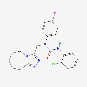 molecular formula C21H21ClFN5O B11261069 3-(2-chlorophenyl)-1-(4-fluorophenyl)-1-(6,7,8,9-tetrahydro-5H-[1,2,4]triazolo[4,3-a]azepin-3-ylmethyl)urea 