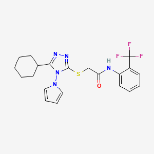 molecular formula C21H22F3N5OS B11261092 2-{[5-cyclohexyl-4-(1H-pyrrol-1-yl)-4H-1,2,4-triazol-3-yl]sulfanyl}-N-[2-(trifluoromethyl)phenyl]acetamide 