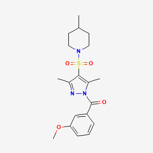 molecular formula C19H25N3O4S B11261228 1-{[1-(3-methoxybenzoyl)-3,5-dimethyl-1H-pyrazol-4-yl]sulfonyl}-4-methylpiperidine 