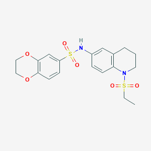 molecular formula C19H22N2O6S2 B11261251 N-(1-(ethylsulfonyl)-1,2,3,4-tetrahydroquinolin-6-yl)-2,3-dihydrobenzo[b][1,4]dioxine-6-sulfonamide 