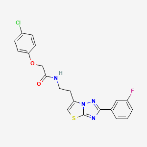 molecular formula C20H16ClFN4O2S B11261390 2-(4-chlorophenoxy)-N-(2-(2-(3-fluorophenyl)thiazolo[3,2-b][1,2,4]triazol-6-yl)ethyl)acetamide 