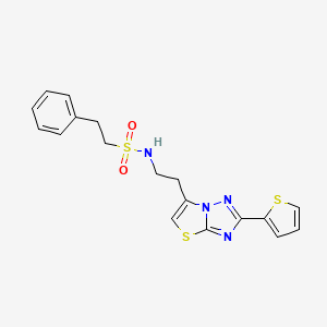 molecular formula C18H18N4O2S3 B11261406 2-phenyl-N-(2-(2-(thiophen-2-yl)thiazolo[3,2-b][1,2,4]triazol-6-yl)ethyl)ethanesulfonamide 