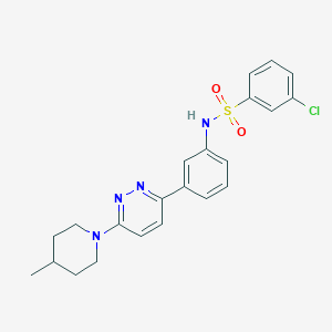 molecular formula C22H23ClN4O2S B11261478 3-chloro-N-(3-(6-(4-methylpiperidin-1-yl)pyridazin-3-yl)phenyl)benzenesulfonamide 