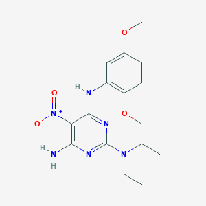 molecular formula C16H22N6O4 B11261584 N4-(2,5-dimethoxyphenyl)-N2,N2-diethyl-5-nitropyrimidine-2,4,6-triamine 