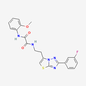 molecular formula C21H18FN5O3S B11261605 N1-(2-(2-(3-fluorophenyl)thiazolo[3,2-b][1,2,4]triazol-6-yl)ethyl)-N2-(2-methoxyphenyl)oxalamide 